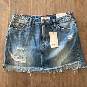Cello Los Angeles Denim Distressed Skater Rocker Punk Grunge Jean Skirt